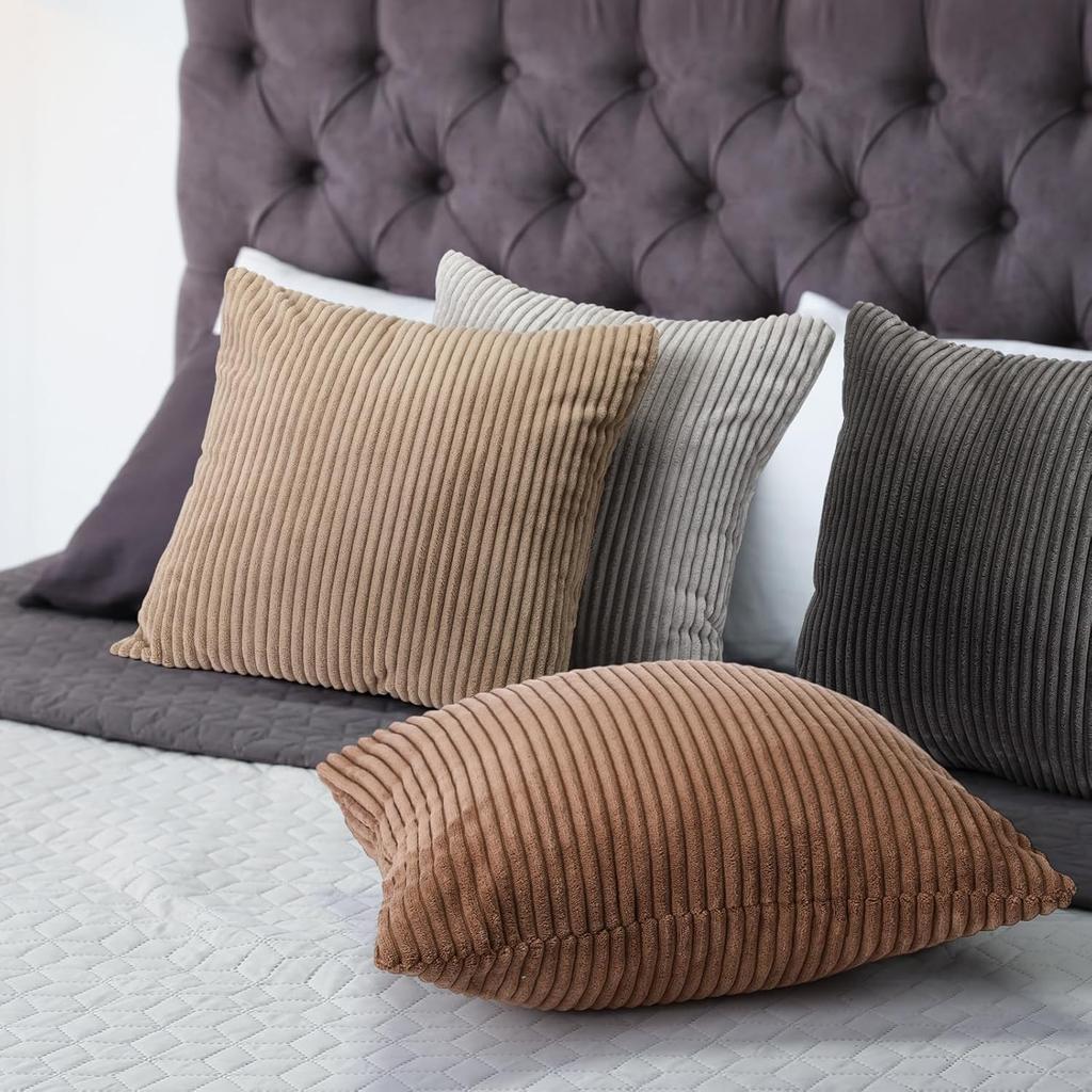 6 Pcs Winter Corduroy Throw Pillow Covers Bulk 18x18 Multicolor Striped Decorative Square Soft Plush Throw Pillow Cases Modern Style for Living Room