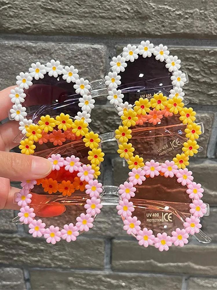 Round Sunglasses For Girls Boys Floral Frame Baby Sun Glasses Outdoor Sun Protection Eyewear Uv400 Protection Shades Eyewear