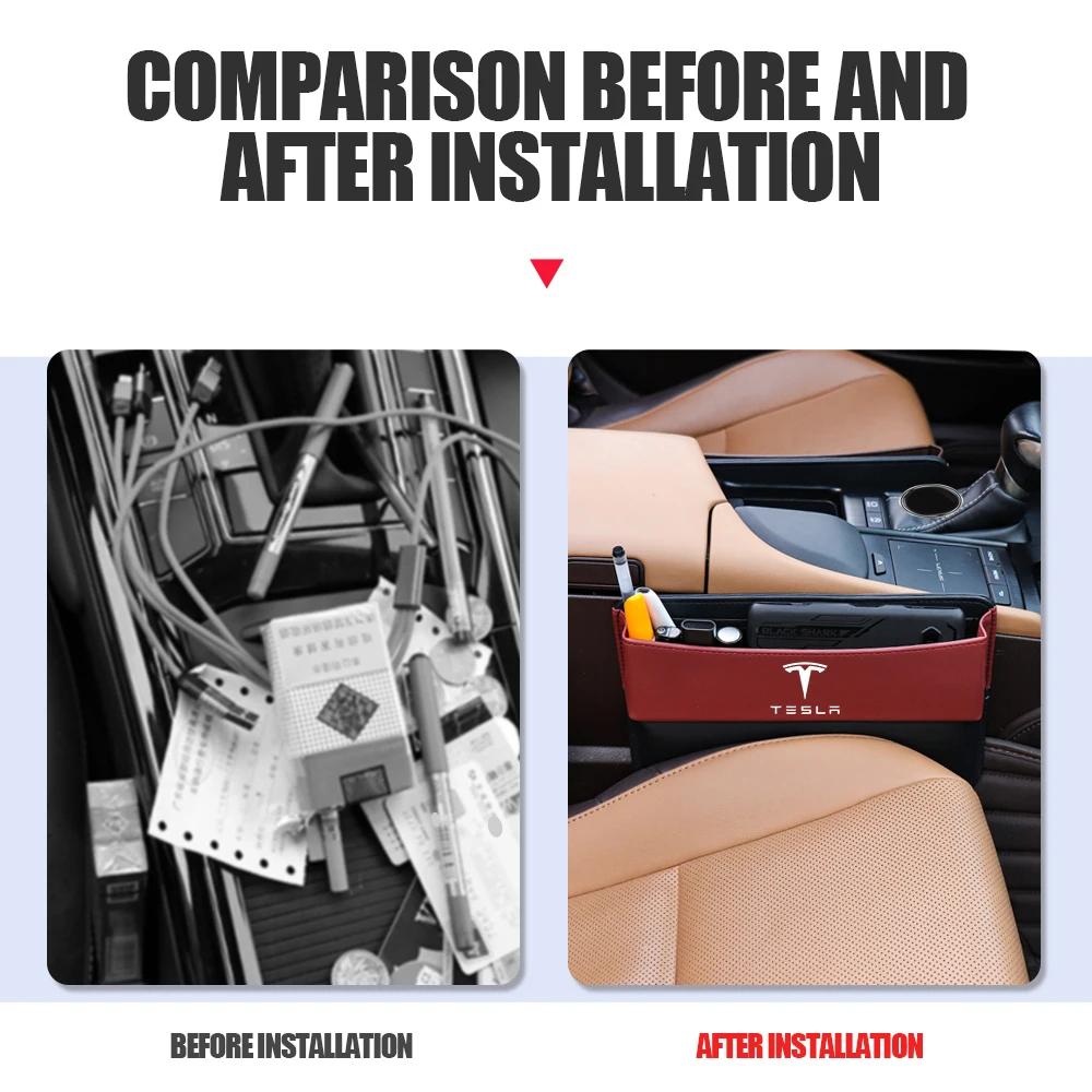 Car Sticker 2025 New Tesla Car Seat Gap Organizer Multifunction Console Crevice Lesther Storage Box Auto Accessories For Tesla M