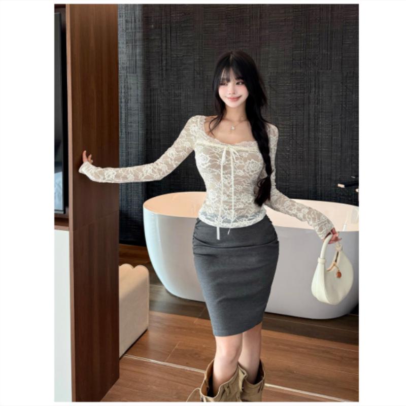 Korean Style High-Waisted Slit Midi Pencil Skirt - Slimming and Hip-Hugging Fit