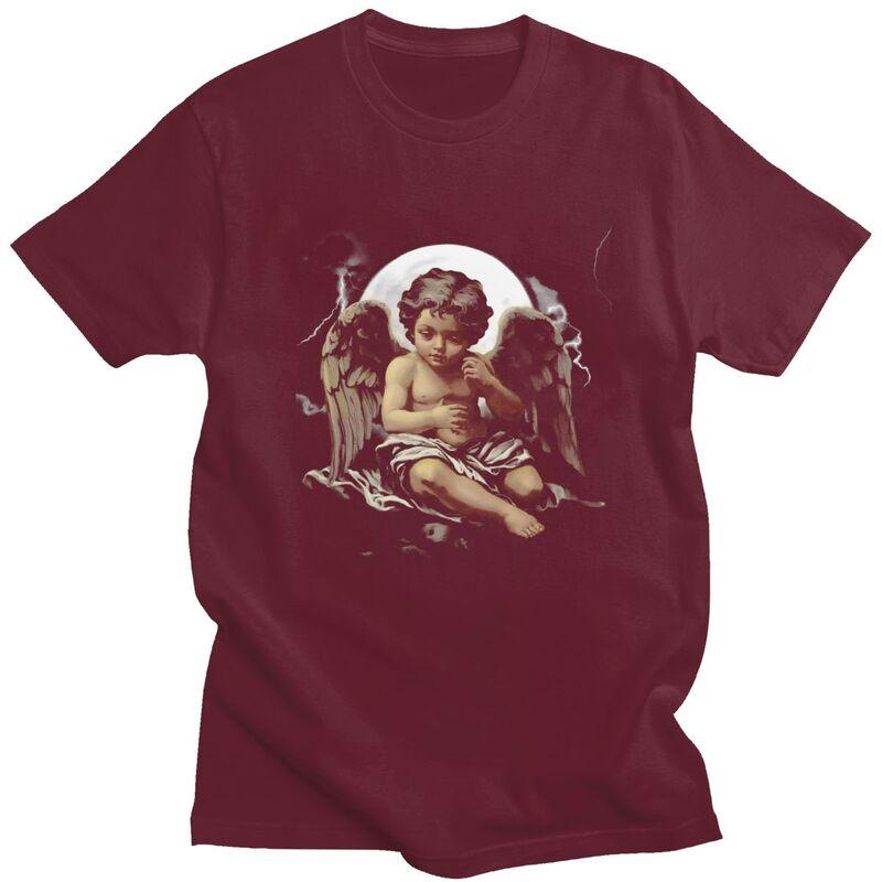 Male Vintage Angel Aesthetic Design T Shirt Streetwear Short Sleeves Pure Cotton Colthing Fashion Casual Design Graphic Tee Tops