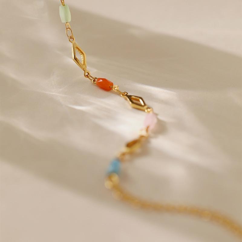 Women Fresh Style Gold Plated Color Crystal Rhombus Chain Holiday Bracelet