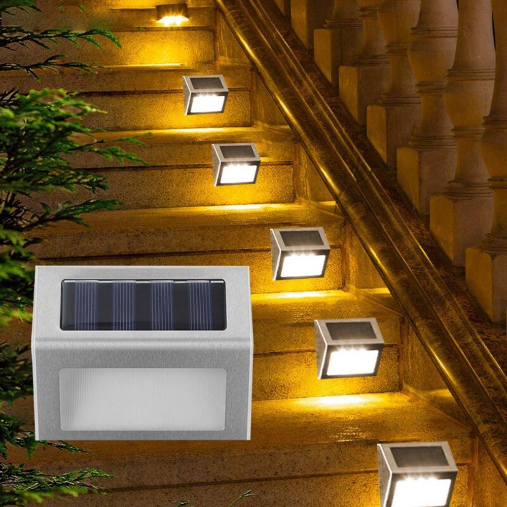 2Pcs White/Warm Light Stainless Steel Stair Lamp Energy Saving Solar Deck Lights  Fence Wall