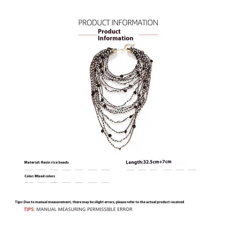 Bohemiskt Överdrivet Flerlagrat Stapelbart Handgjort Pärlhalsband För Kvinnor Fest Smyckestillbehör Gåvor
