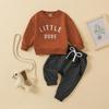 Toddler Letter Print Round Neck Top & Solid Color Long Pants Two-Piece Set, Multi-Color.