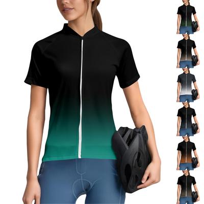 Damen Radsportanzug mit Farbverlauf, kurzärmeliges Radtrikot mit 3 Rückentaschen, atmungsaktiv, schnelltrocknend, feuchtigkeitstransportierend, reflektierender Streifen zum Radfahren