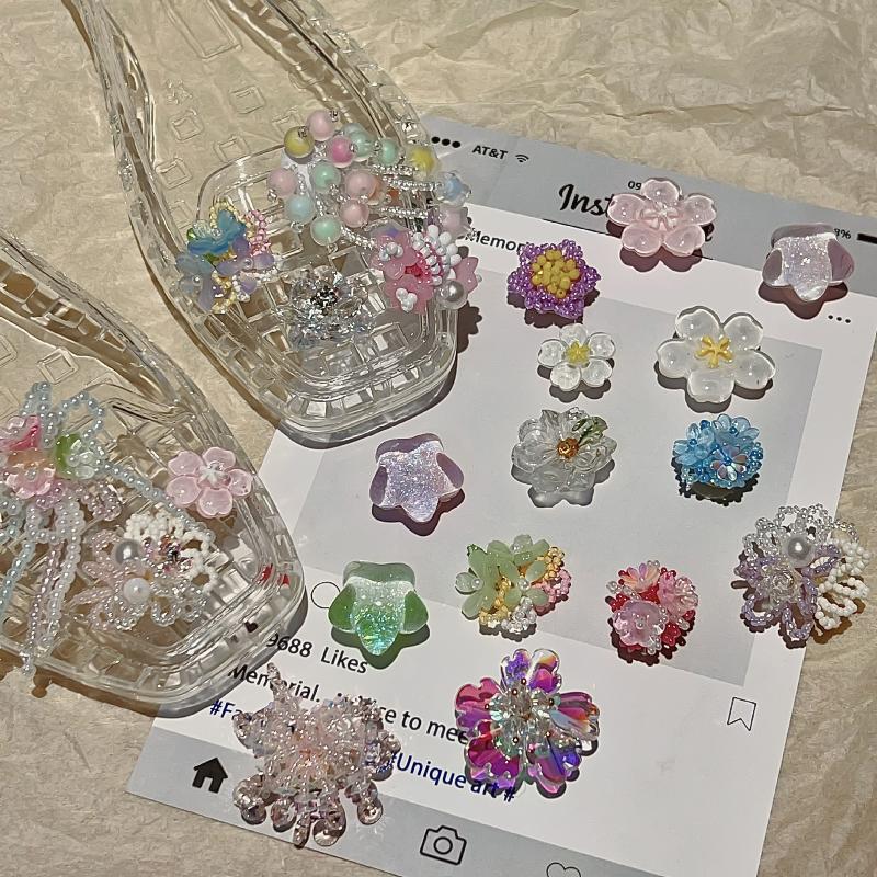 Dopamine Handcrafted Beaded Jelly Shoes Sandals Accessories Diy Decor Shoe Flower Slippers Colorful Buckles  Girls Gift