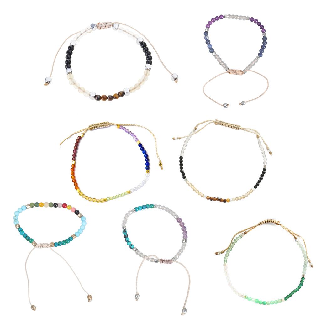 7 Chakra Beads Bracelet Natural Stone Braided Rope Healing Balance Bracelet Bangles with 2mm Beads Handchain for Women