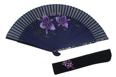 Faltfächer für mit Fächeretui und Präsentationsbox Damen im Kyoto-Stil, (Cattleya, Marine)