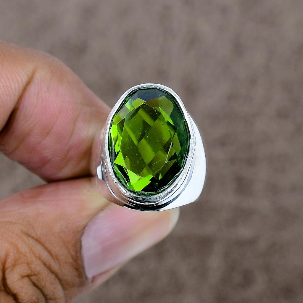 Peridot Genstone Handmade 925 Sterling Silver Jewelry Ring Size 6 KKG-534