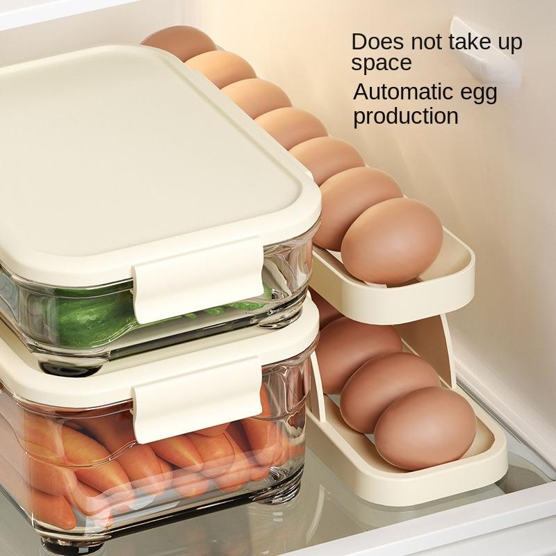 Rolling Egg Dispenser Refrigerator Egg Organizers Containers Storage Box Automatic Sliding Spiral Egg Holder Home Kitchen Gadget