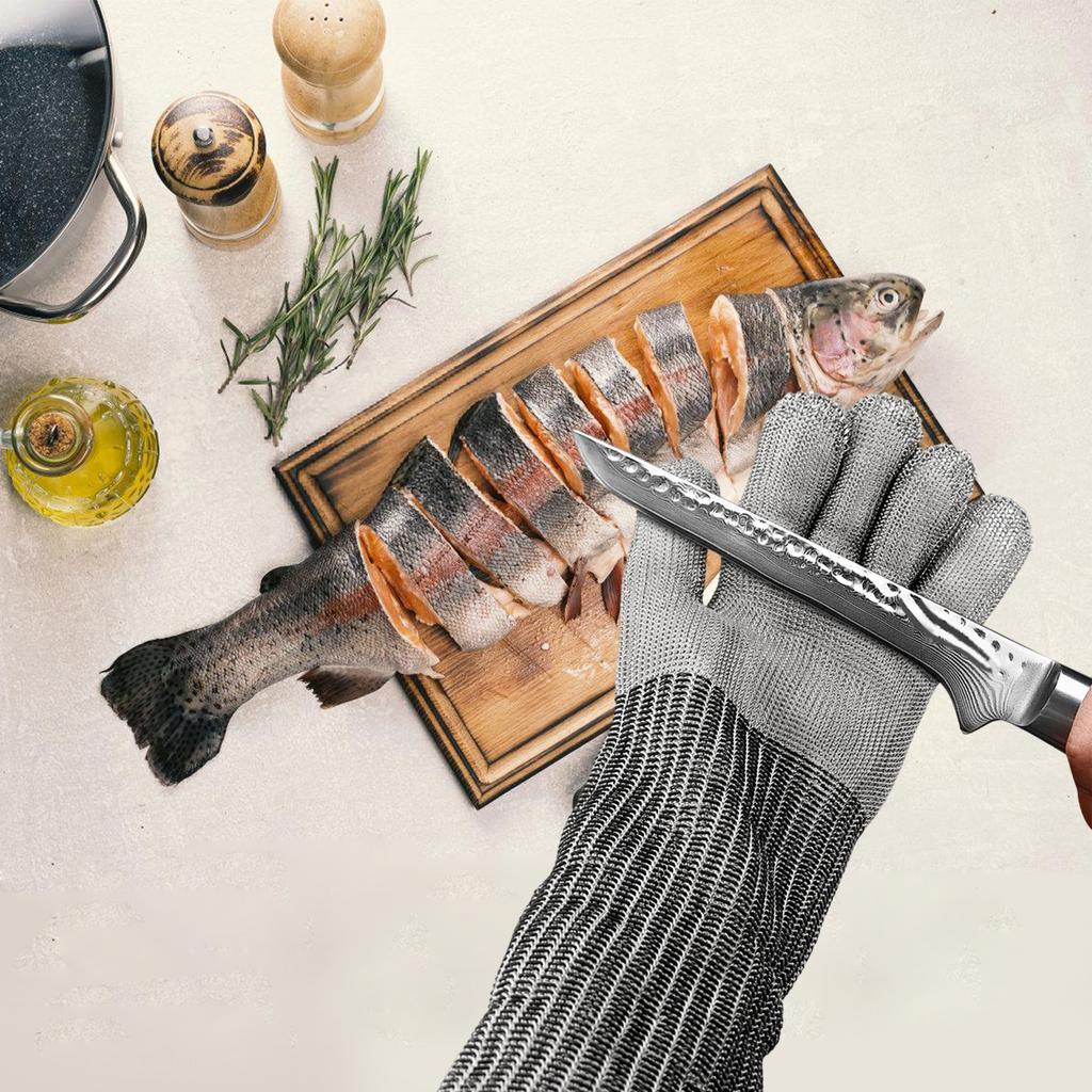 Mănușă rezistentă la tăiere cu mâneci de protecție pentru braț, mănușă metalică din plasă din oțel inoxidabil, mănușă metalică de măcelar pentru carne și pește