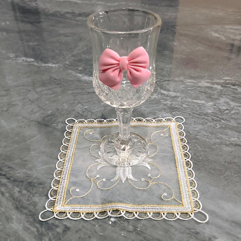 Square Coaster European Lace Embroidered Hollow Dining Table Mat Household Plate Bowl Mat Ornament Fabric Mesh Decorative Mat