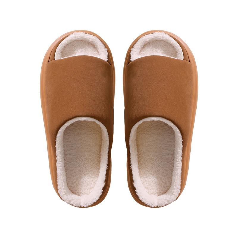 New seamless open-toe cotton slippers indoor home warm and fleece non-slip casual plush cotton slippers