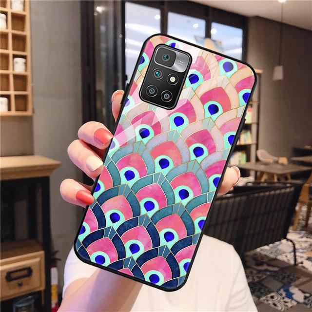 Redmi 9 Fall für Xiaomi Redmi 10 Fall Gehärtetes Glas Abdeckung Redmi 9a 9c Nfc 8a 8 7a 6a Hinweis 8 9 10 Pro Zurück Feder Gemalt Coque