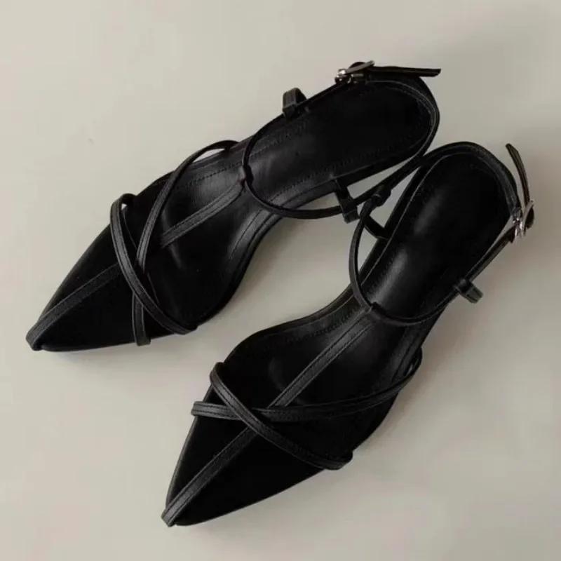 

Fashion Pointed Toe Women s Sandals Mid Heels Buckle Sexy Shoes 2025 Fad New Trend Designer Pumps Dress Party Summer Sandalias De Mujer 42 чёрный