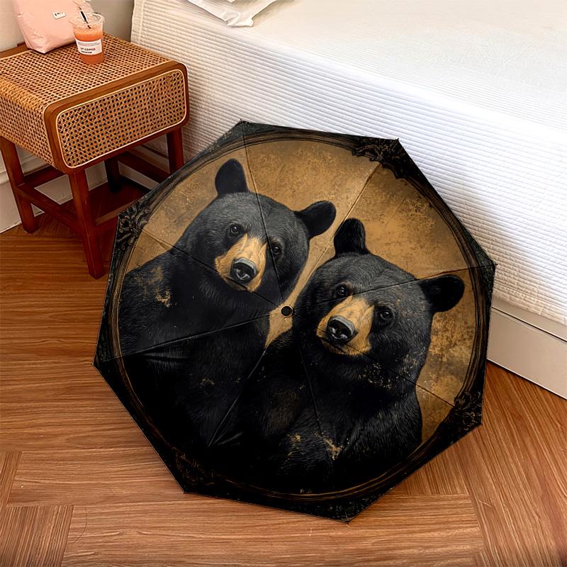 1 PC Automatic Folding Umbrella - Black Bears Pattern, Portable & Foldable Design with 8 Ribs, Christmas Birthday Gifts