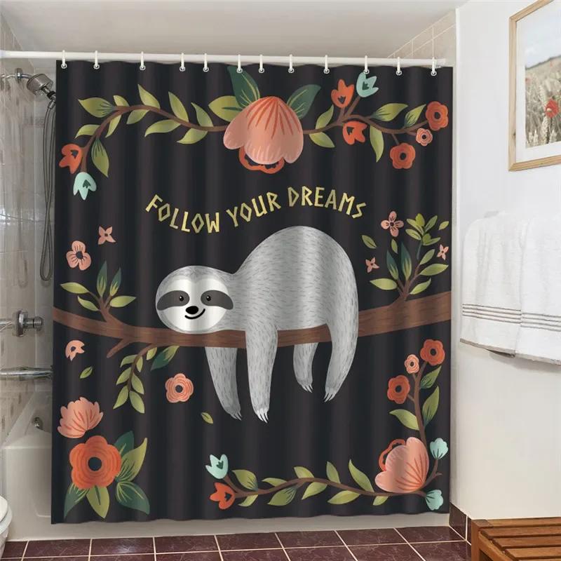 Waterproof Bath Curtains 100% Polyester Fabric Shower Curtain Thinking Elephant Printed Home Decoration Background Screen Decor