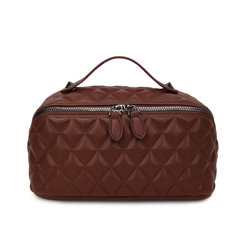 

Makeup Organizer Female Toiletry Kit Bag Make Up Case Storage Pouch Luxury Lady Box Portable PU Leather Waterproof Toiletry Bag 24X13X13cm кофейный