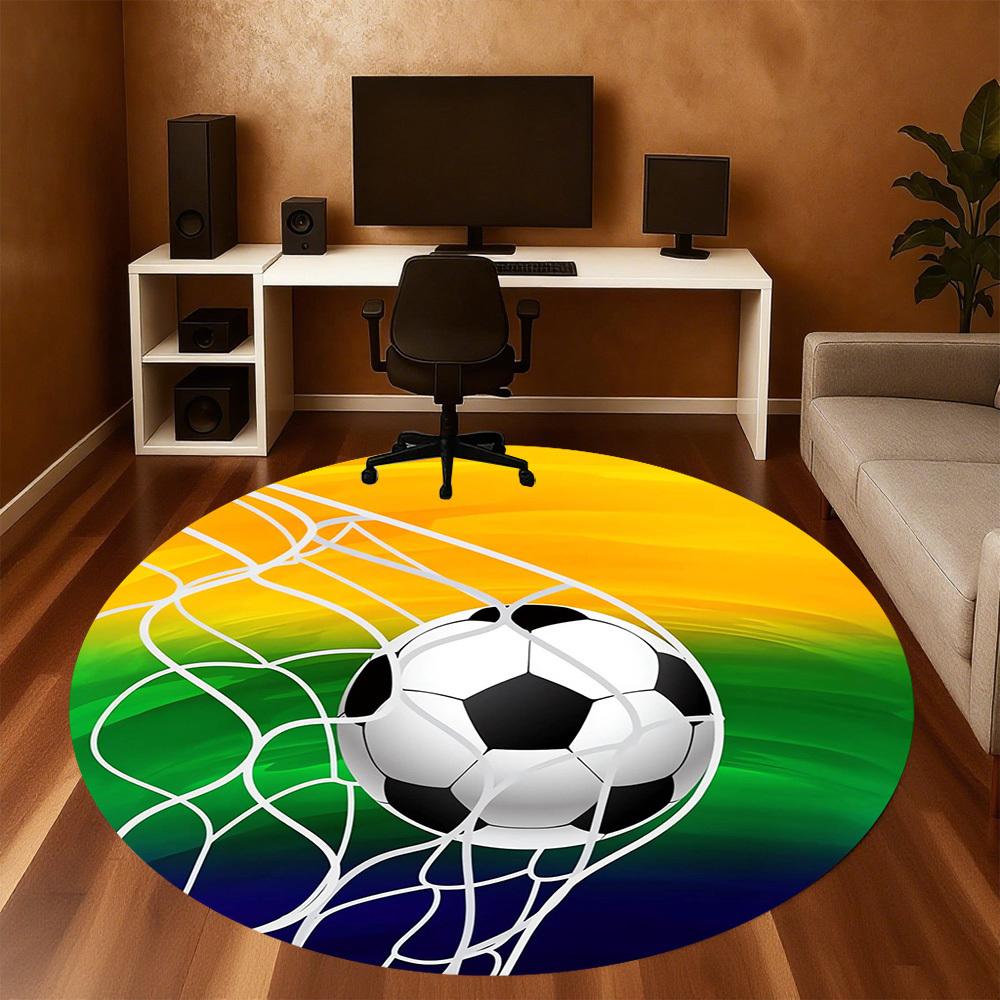 1pc Soccer Goal Round Chair mat Area Rug - Non-Slip, Floor Mat for Office, Bedroom, home decor Christmas Gift p0811225