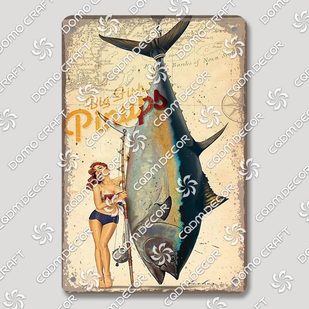 Vintage Znak Metalowy Blaszany Dziewczyny Wędkujące Retro Kobieta z Psami Dekoracja Ścienna dla Klubu Wędkarskiego Dom Wiejski