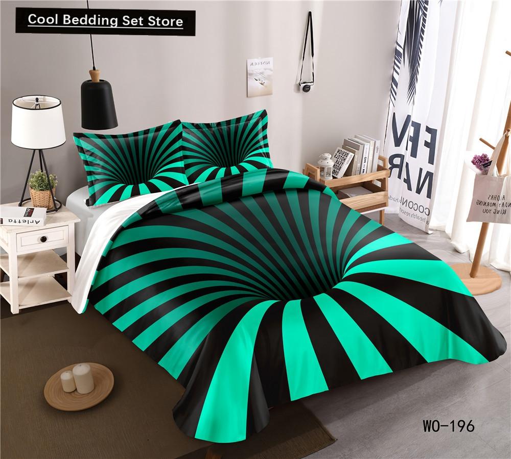 Comforter 3D Psychedelic Abstract Double Queen Bedding Set 2/3Pcs King Full Size Blue Polyester Comforter