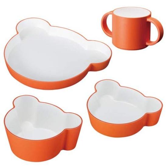 Tak KIDS DISH Gift Box Bear Orange Tak Kids Dish Set, Dishwasher Safe, 4-Piece, Made In Japan, Shatterproof, Microwave Safe (Orange)