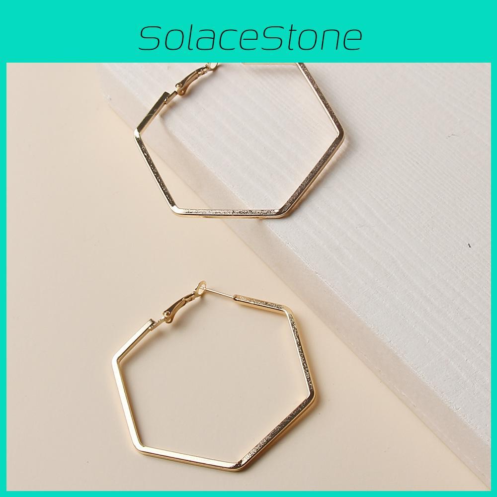 Contemporary Hexagon Geometric Ear Rings With Electroplated Gold For Stylish Office Wear