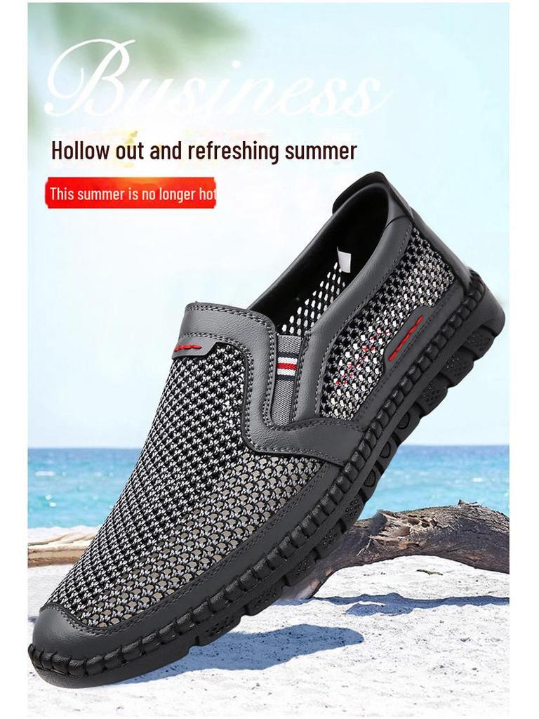 Ademende zomerschoenen voor heren met mesh - comfortabele sandalen met zachte zool voor vaders van middelbare leeftijd