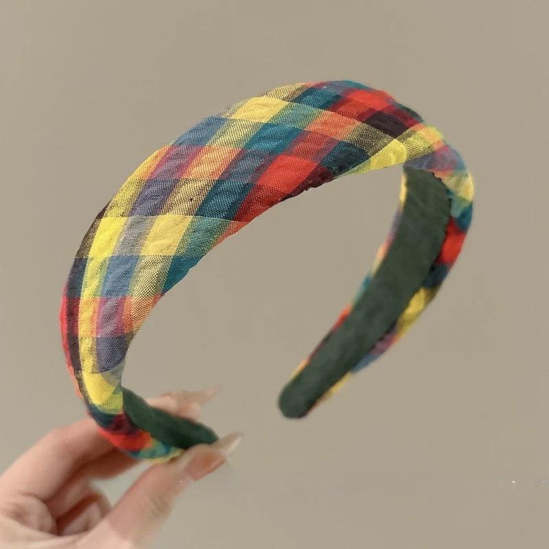 2025 Colorful Plaid Wide-Brim Headband for Women - Versatile Daily Wear Hair Accessory