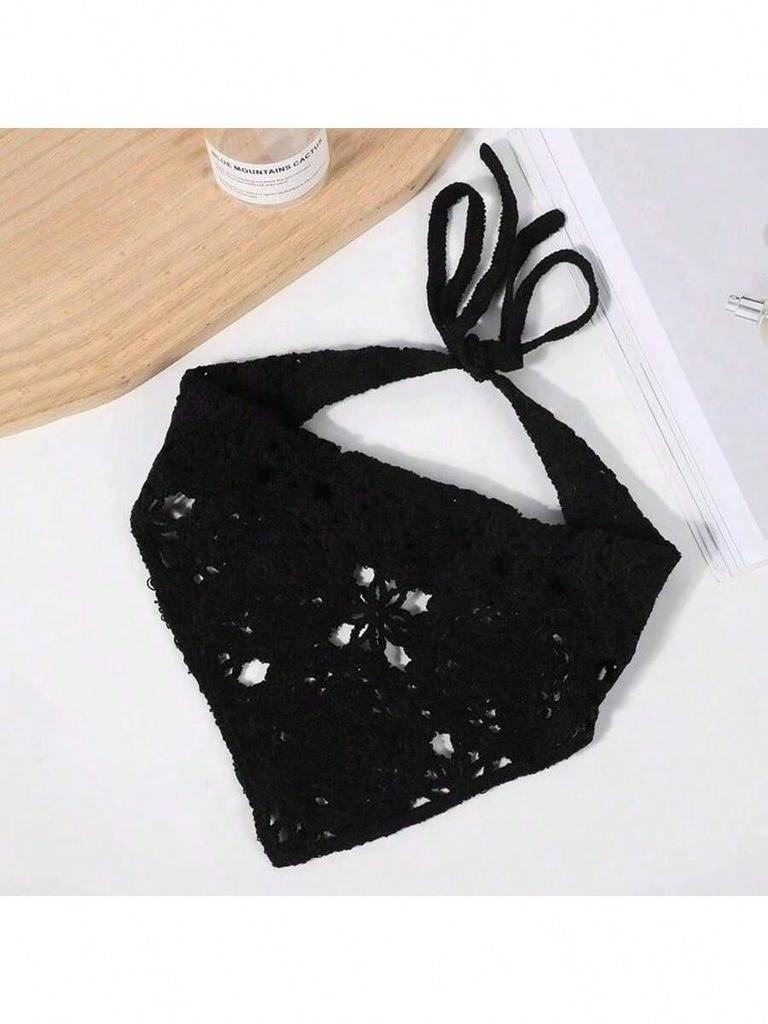 1pc Hollow Flower Headscarf Triangle Scarf, Countryside Style Headwear, Beach Accessory, Retro Headband, 2026 New Arrival