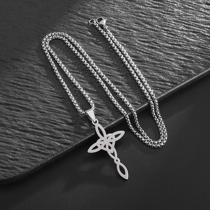 New Irish Knot Cross Necklace European and American Popular Four Sided Hollow Stainless Steel Pendant Trendy Necklace Decoration