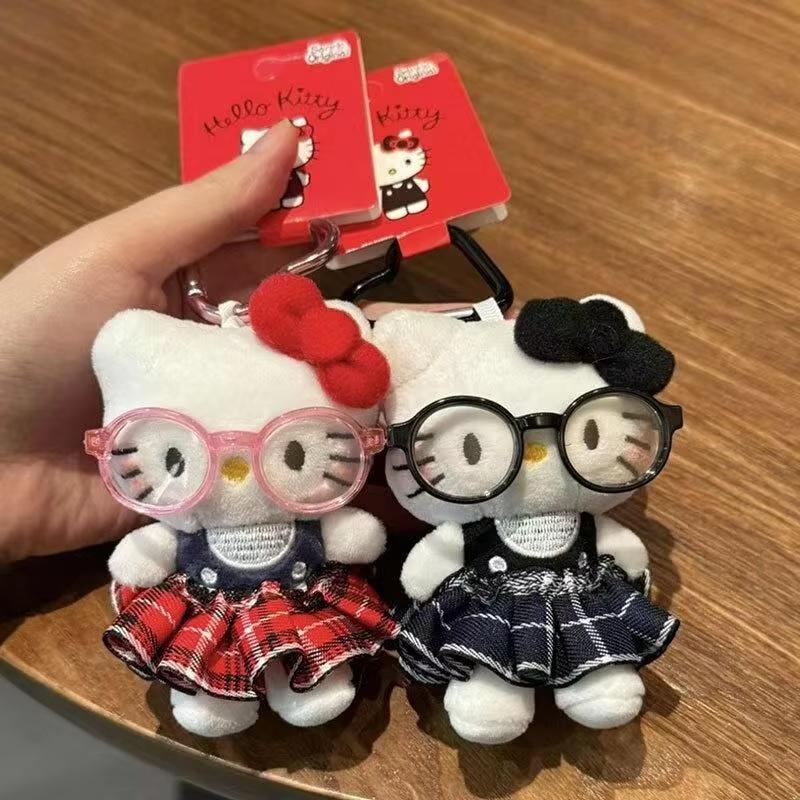Doll Peripheral Keychain Cute Fashion Sunglasses Kt Cat Keyring Backpack Plush Toy Key Chain Birthday Gifts For Kids Adults Children's Birthday Gift