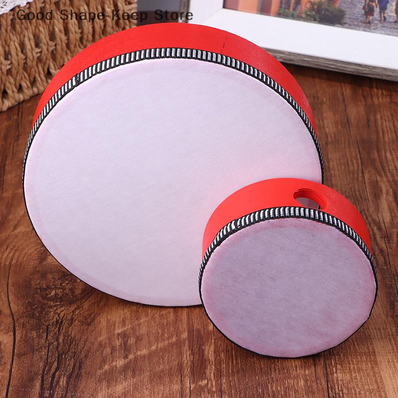 Red Kids Wooden Hand Drum Music Percussion Instrument Handheld Educational Toy for Children