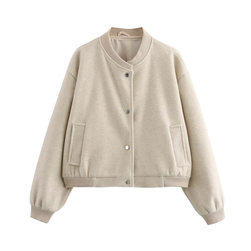 Women Jacket Cropped Bomber Jackets for Women Beige Black Tweed Jacket Woman Fashion Long Sleeve In Short Coats