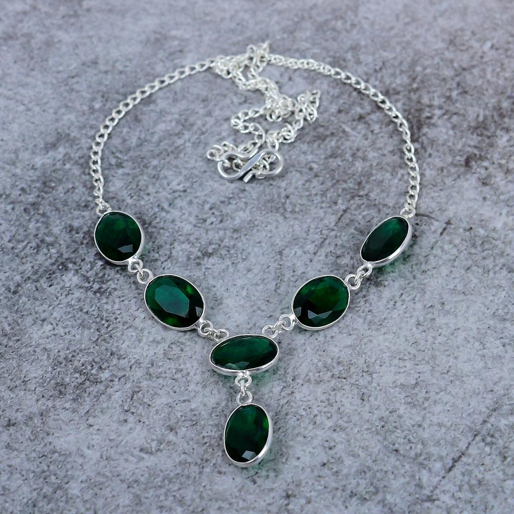 Chrome Diopside Gemstone Handmade 925 Sterling Silver Jewelry Necklace 18" M-395