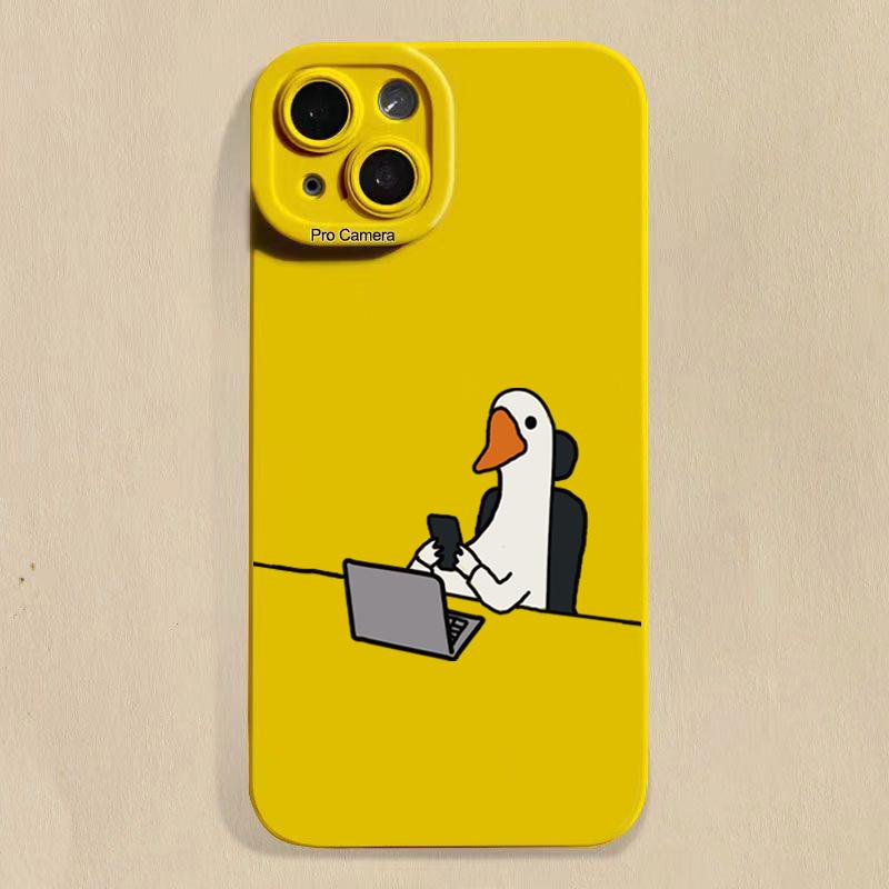 Cute Cartoon Slacker Duck Phone Case For iPhone 11 12 13 14 15 Pro Max Mini X XR XS 78 Plus Shockproof Matte Soft Silicone Cover