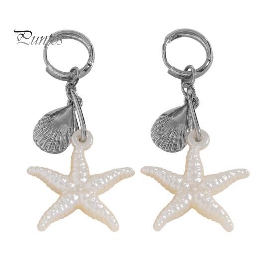 Travel Friendly Earrings 1 Pair Women Earrings, Starfish Shell Charm Long Tassel Imitation Secure Fit Pearl Texture Ear Buckle Design Leverback