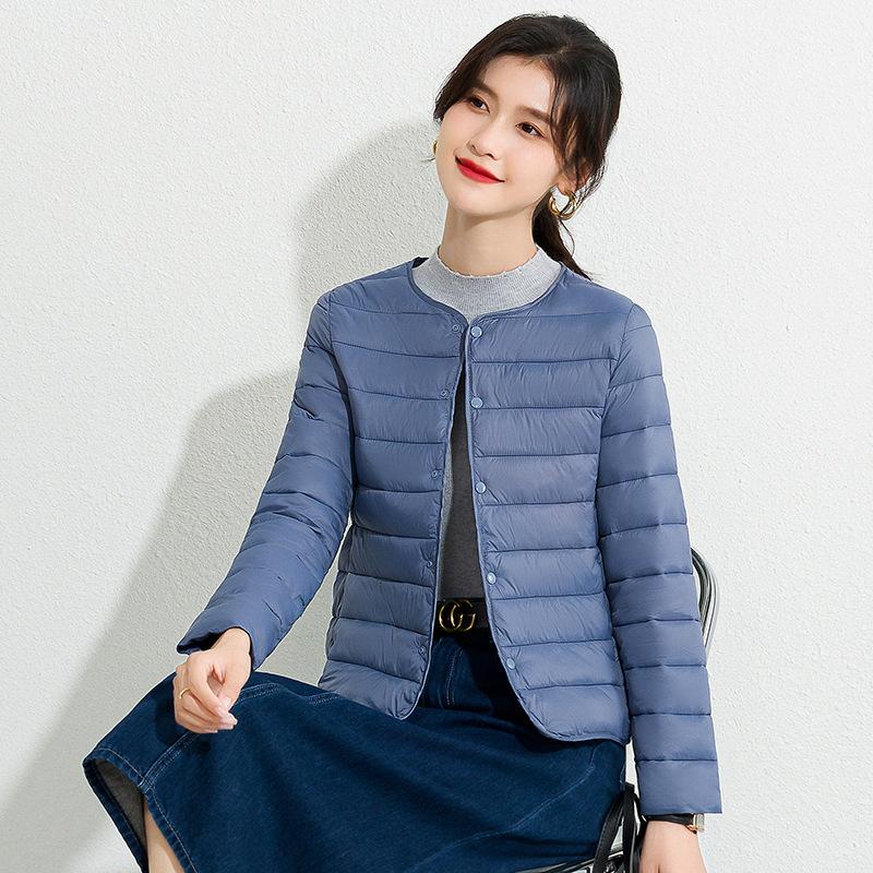 Round Neck Liner Padded Jacket Women's Winter Slim-fit Bottoming V-neck Solid Color Slimming and Warm Short Lightweight Padded Jacket