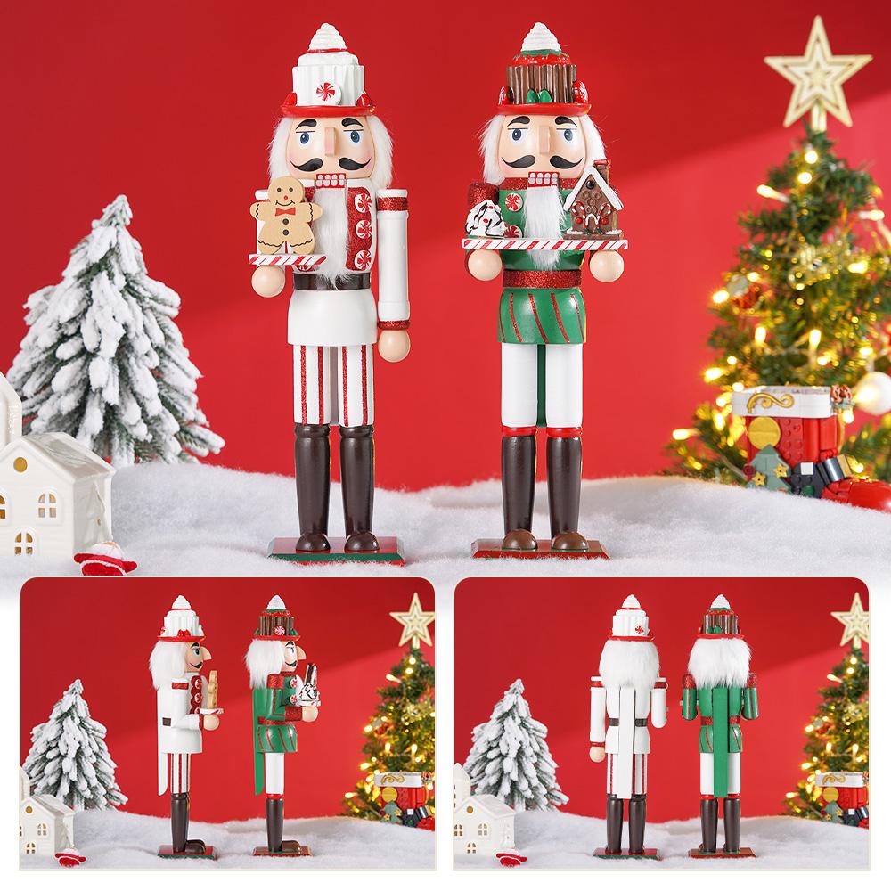 36CM Christmas Nutcracker Chef Series Wooden Nutcracker Ornament Gingerbread Man Soldier Handcraft Doll Home Desktop Decoration