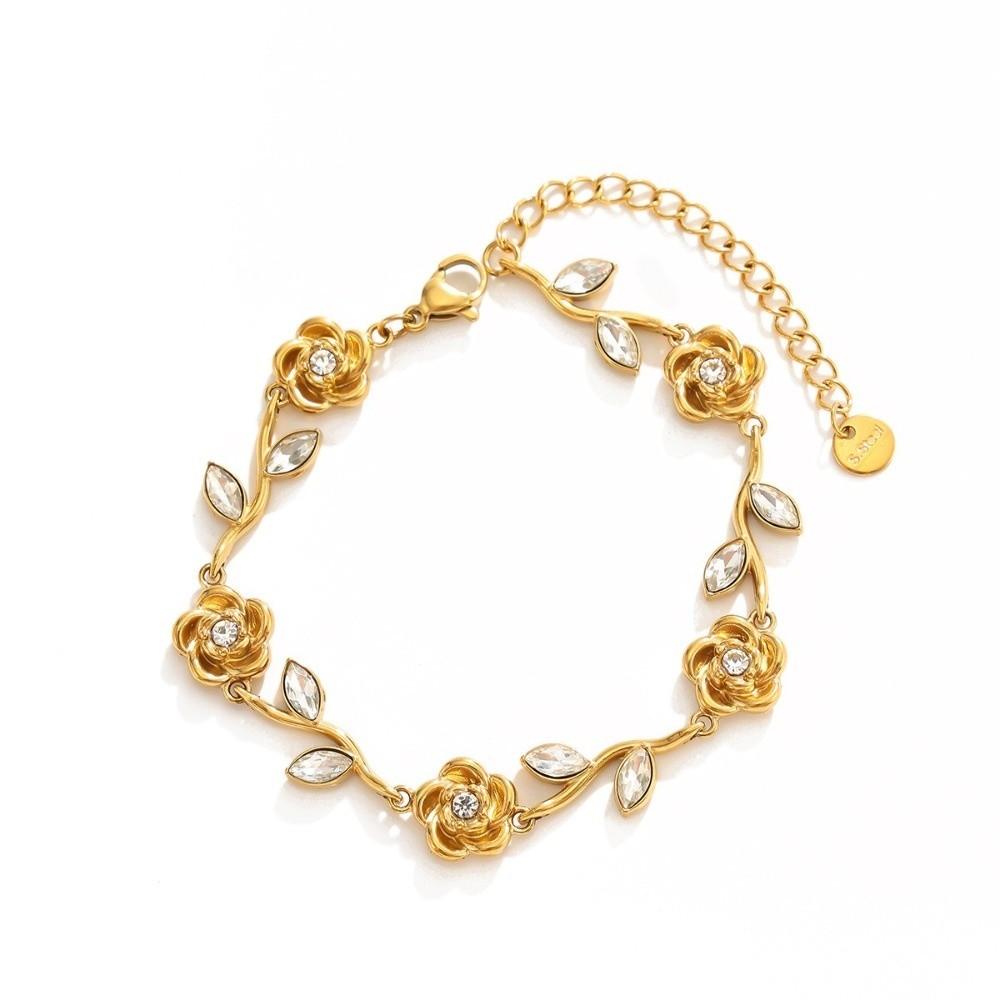 18K Gold Plated Stainless Steel Rose Bracelet Stackable Wrist Jewelry Stackable Layering Look