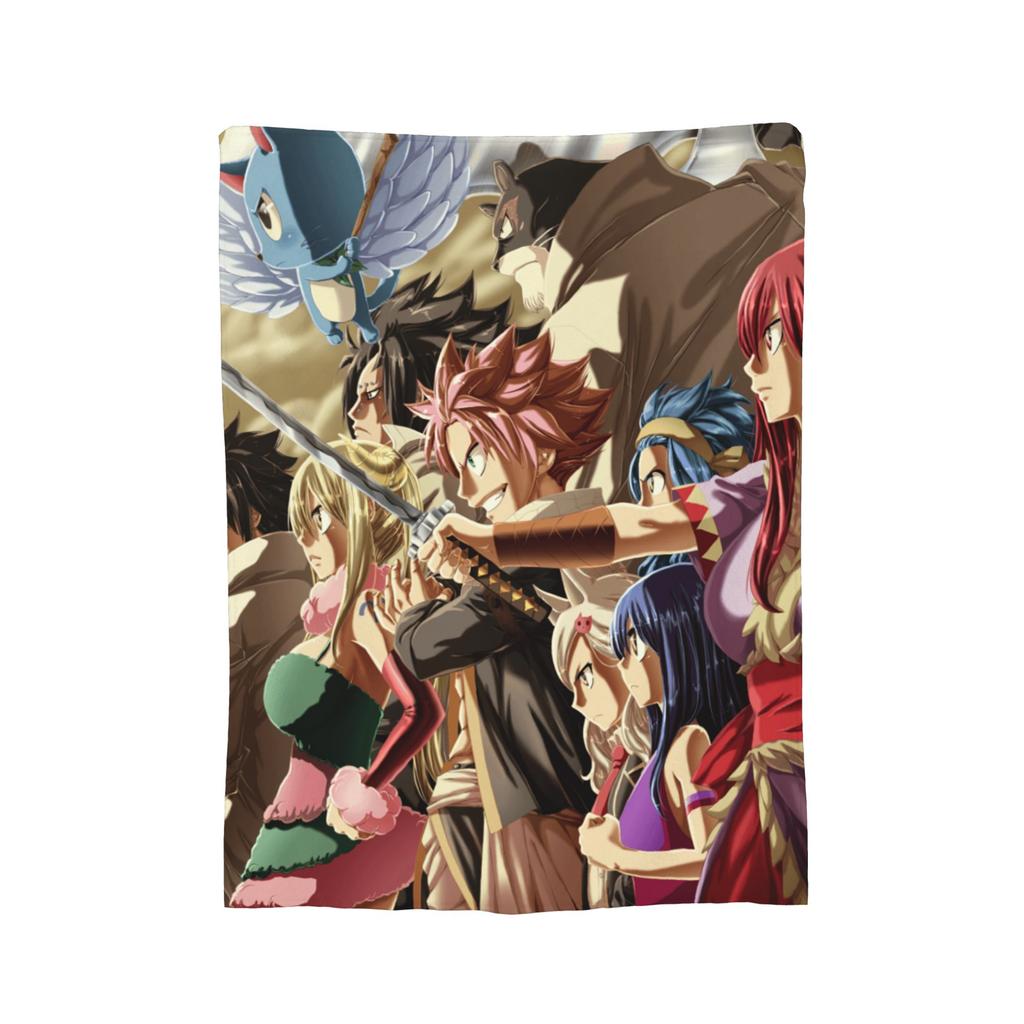 Natsu Erza Lucy Happy Blanket Velvet Spring Fairys Tails Portable Lightweight Thin Throw Blanket for Home Couch Rug Piece