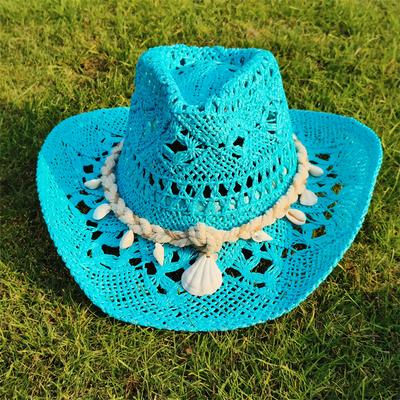 Cowboy Straw Hat for Women Fashion Seashell Straw Cowboy Hat Beach Summer Cowboy Sunshade Jazz Hat Sombrero Vaquero Hombre