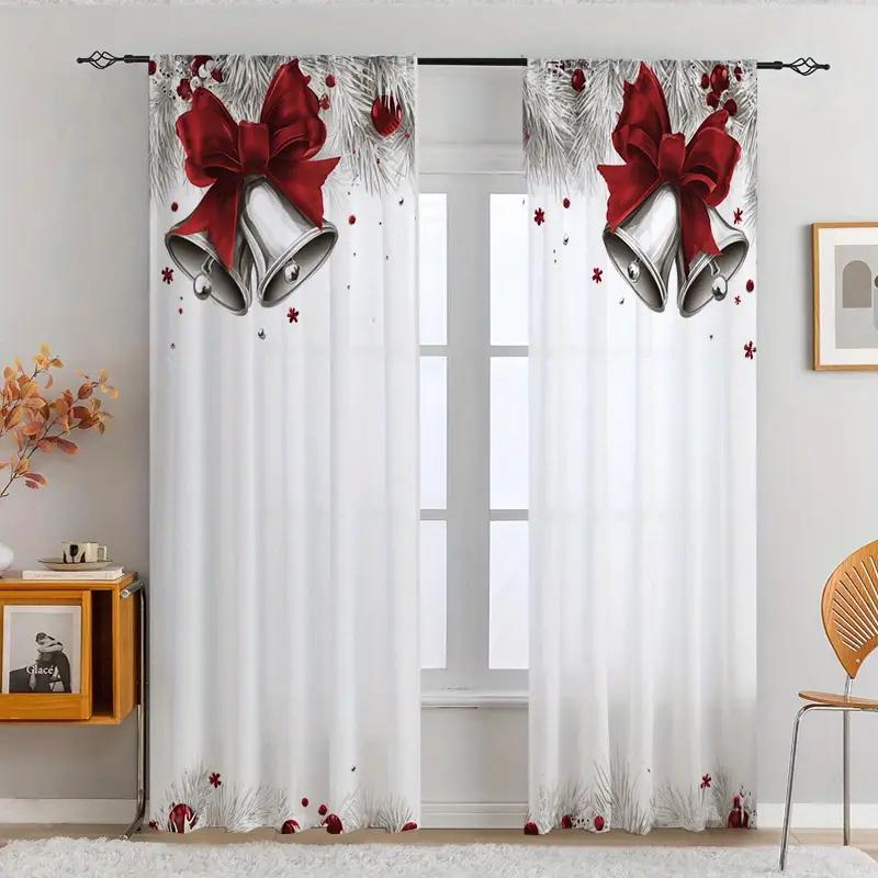 

2pcs Christmas bell sheer curtains with pole bag design privacy protection suitable for decoration in various scenes 100*130 HOOK 1pcs