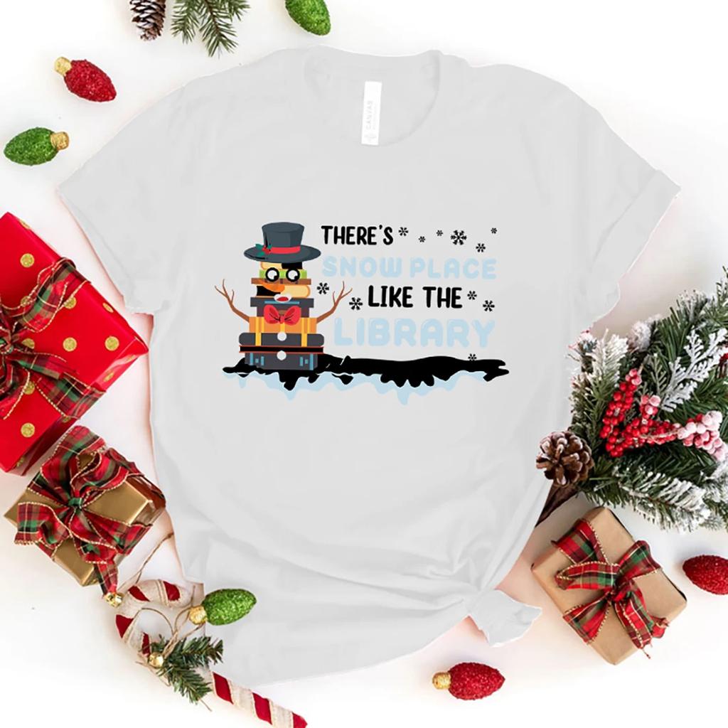 Fashion Unisex T-Shirt Christmas There'S Snow Place Like The Library Print Designed Summer Tops Tees