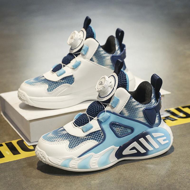Boys' sneakers spring and summer new breathable single net children's basketball shoes medium and old children's trend wear-resistant shock-abso