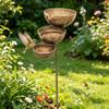 Weathered Metal Bird Water Feeder Outdoor Iron Water Dispenser Metal Rain Collection Bird Bath 3-Layer Rain Catchers Garden Stake