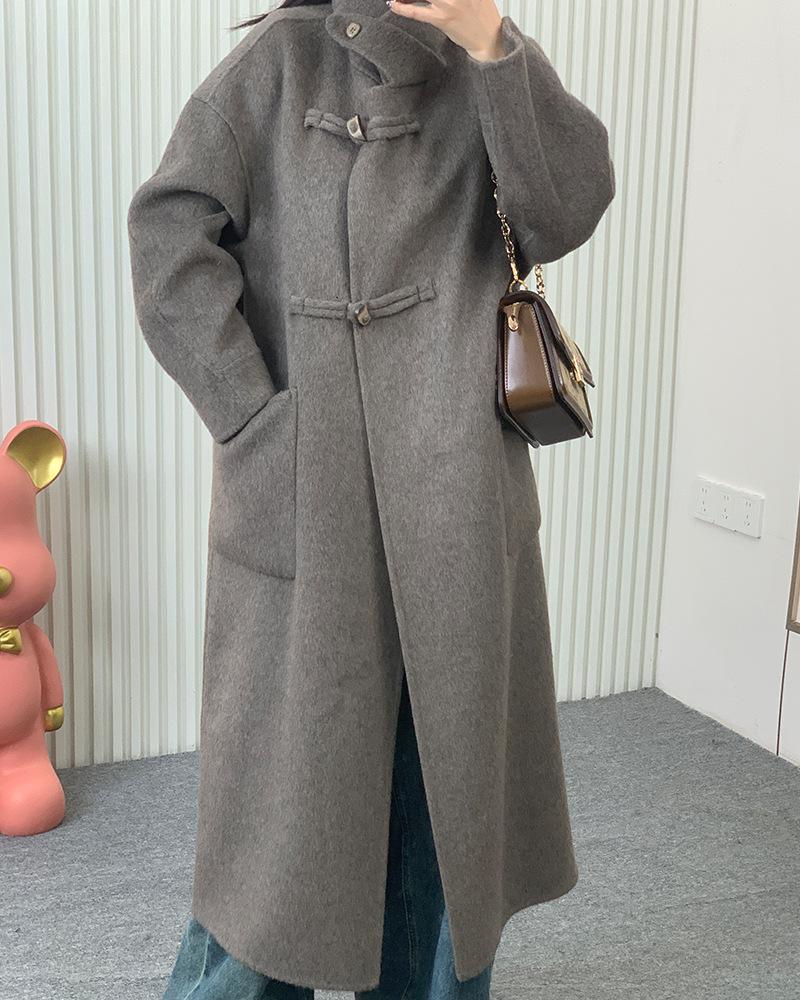 

Новое темпераментное двустороннее кашемировое пальто со стойкой, приталенная шерстяная куртка на пуговицах, кашемировое пальто для通勤 M верблюд