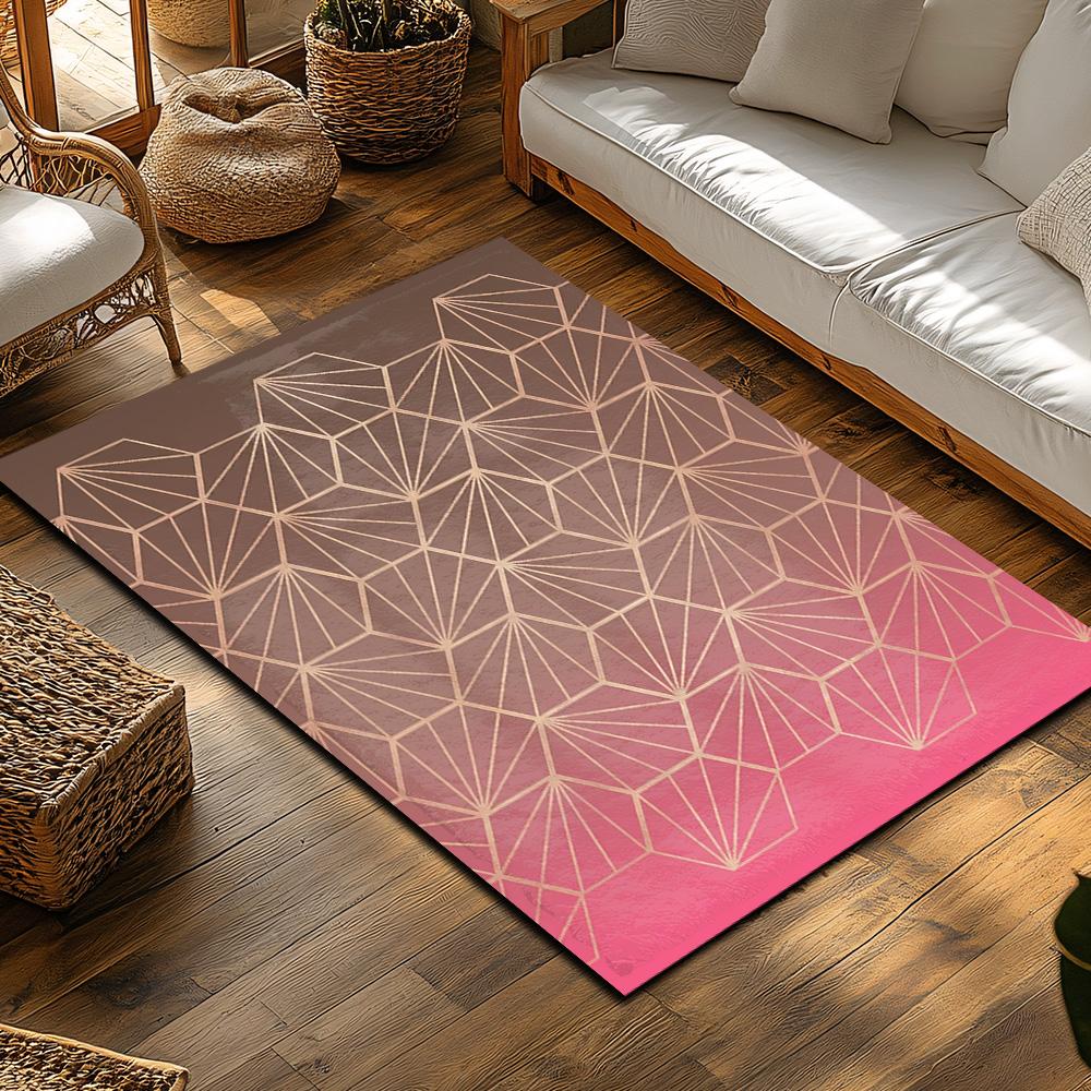 Geometric Pink Area Rug Modern Abstract Carpet Non-Slip Floor Mat Living Room Bedroom Home Decor Stylish Accent Rug Contemporary