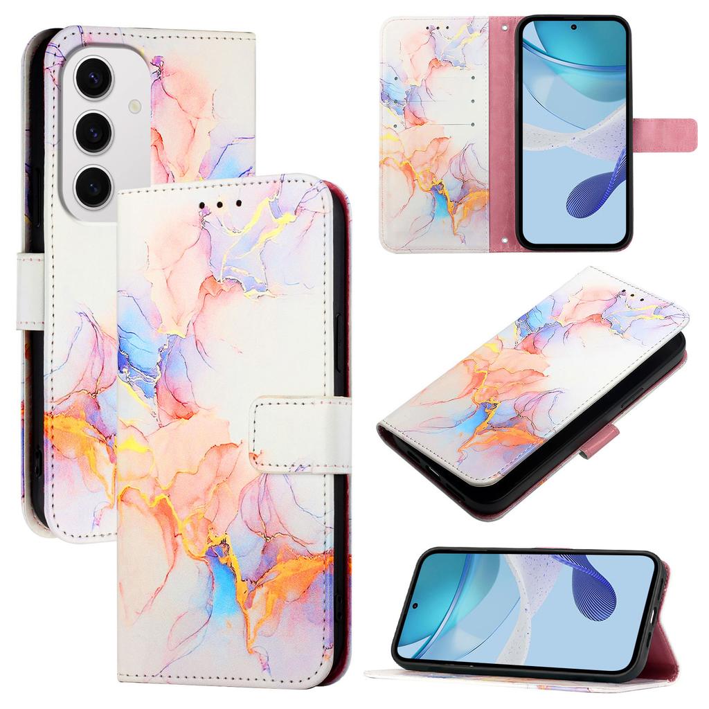 For Samsung Galaxy S24 FE Case with Strap Marble Pattern Leather Phone Cover Card Holder
